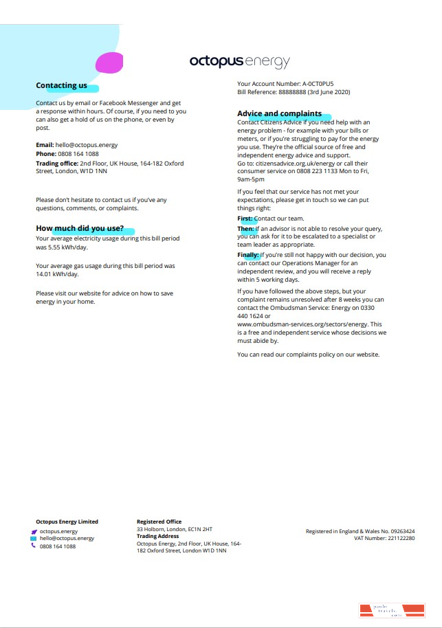 United Kingdom Octopus Energy utility bill template in Word and PDF format, 3 pages 3
